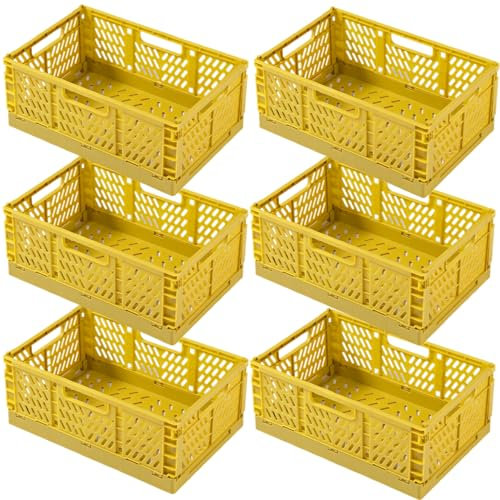 EURXLQ 6 Stück Gelb Klappbox 43×29×17cm,Klappkiste Körbe Aufbewahrung Zusammenklappbarer Tragbar Aufbewahrunskisten Bunt aufbewahrungskiste Geeignet für Küche,Bad,Büro,Schlafzimmer