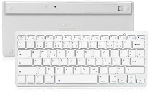 Bluetooth-Tastatur für PC, Notebook, Windows, Mac, Chrome OS, Android, iPad OS, Apple TV, Deutsches Layout, Kabellose QWERTZ Multi-Device-Tastatur, Weiss