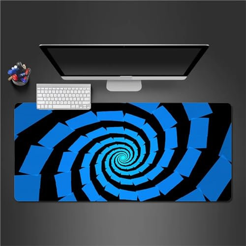 Gaming Mauspad,XXL Mousepad 600x300x2mm Groß Mauspad Vernähte Kanten Wasserdicht Anti-Rutsch Tischunterlage,Verbessert Geschwindigkeit und Präzision Mousepad für PC,Laptop - Blaue Schwarze Spirale