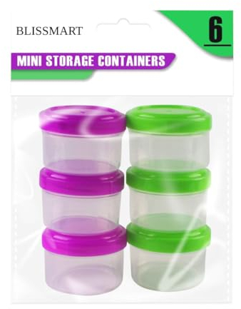 BLISSMART Plastic Mini Storage Boxes Baby food storage containers, Weaning Feeding Freezer Food Pots Containers, snack pots 35ml 6 Pcs