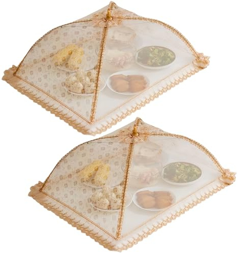 2 Stück 50 x 70 cm große Premium-Abdeckhaube aus Netzstoff, Lebensmittelabdeckung, Zelt-Regenschirm, wiederverwendbar und faltbar, für Picknicks, Netz, Lebensmittelabdeckungen halten Fliegen, Käfer,