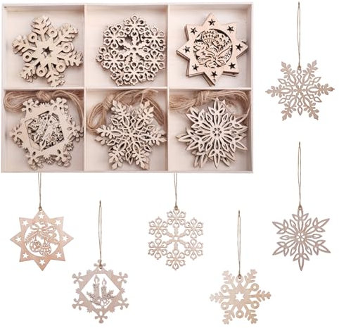 Zfseyuh 30Stk Weihnachtsdeko Schneeflocken Holz Weihnachtsbaumschmuck 8x7CM Holz Schneeflocken Anhänger Holz-Anhänger Schneeflocken Baumschmuck Holz DIY Basteln für Weihnachten