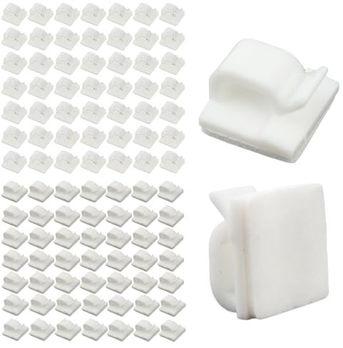 100 Pieces Self Adhesive Cable Clips, Cable Management Tidy Clips, Cable Holder Clips, Stick on Cable Clips, White Plastic Cord Management Clips for Office, Stage, Outdoor Scene, Car and Home