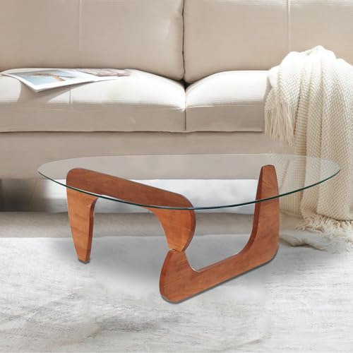 ZJFJMBD Table Basse Triangulaire du Milieu du Siècle, Table Basse Triangulaire en Verre pour Salon, Tables Basses Triangle Transparentes Vintage en Noyer(82 x 57 x 40 cm)