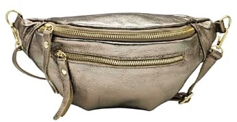 Soleil Chic - Chic Sac Banane Cuir Femme Sac Poitrine Italien en Cuir Vachette (Champagne Irise)