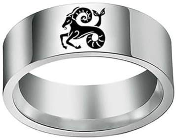 PAMTIER 8mm Herren Edelstahl 12 Konstellationen Ring Sternzeichen Astrologie Aussage Band Schmuck Einfach Silber Steinbock Größe 68 (21.6)