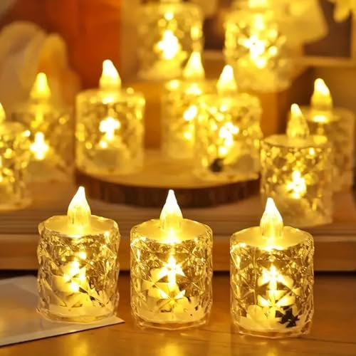 4 Pack LED Tea Lights, Flameless Tea Lights, Flameless Candle Lights, Battery Operated Tea Lights for Decoration for Valentine's Day Aniversary Wedding Centerpiece Table Halloween Christmas Decoratio