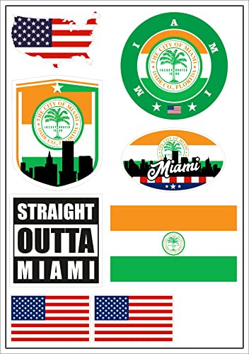 Daged Miami USA Aufkleber Karte 8 Stück - PKW Auto Motorrad Biker Flagge Fahne Vinyl ST