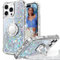 Unlicaku for iPhone 16 Pro Case, with Ring Women Girls Bling Holographic Sparkle Glitter Cute Cover, Diamond Ring Protective Phone Case for iPhone 16 Pro, Clear Silver