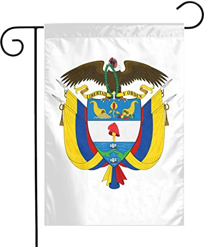 Bandera de jardín con el escudo de armas de Colombia, 12 x 18 pulgadas, banderas decorativas de doble cara para el hogar y el exterior