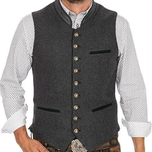 Herren Trachtenweste grau-grün, Moderne Lodenweste ohne Ärmel mit Innentaschen, Elegantes Gilet für Männer, Traditionelle und Stilvolle Trachtenmode