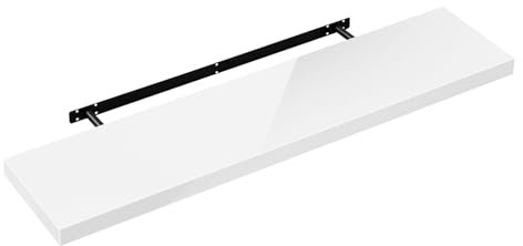 eSituro Étagère Flottante Blanche pour Salon, Cuisine, Étagère Murale en Bois pour Chambre à Coucher, Moderne, Facile à Installer, Fixation Invisible, Longueur 120cm