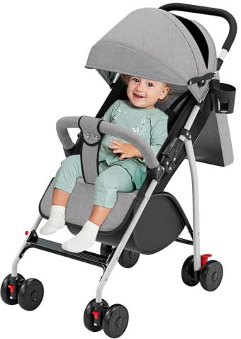 Poussette 3 en 1, Poussette Canne, Trio, Poussette Bebe, Landau Bébé, Accessoires, Adaptateurs Universels, Grandes Roues, 25kg, panier spacieux-C-gris