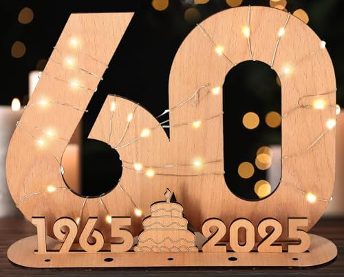 Giftota 2025 Originelle 60 Geburtstag Geschenk Frauen & Männer - Geldgeschenke Geburtstag 60 mit LED-Lichterketten - Dekorationen aus Holz - 60 Holz-Schild Gästebuch - Personalisierbares Geschenk