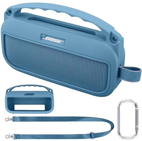 co2CREA Silikonhülle Tragetasche Case für Bose SoundLink Flex (2nd Gen) Lautsprecher, tragbare ultraleichte Silikon Schutzhülle mit Karabiner und Schultergurt (Lautsprecher Nicht enthalten)