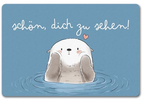 speecheese Otter Fußmatte in 40x60 cm ohne Rand mit Spruch Schön Dich zu sehen Kawaii Süß Otter Herz Willkommen Freundschaft Ideal für Freizeit