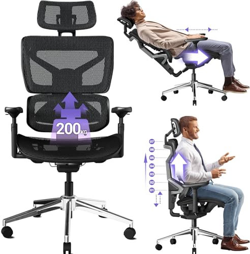 MELOKEA Heavy Duty 440LBS 200kg XXL Ergonomic Office Gaming Chair with Backrest Height Adjustable and Adjustable Seat Depth, 4D Magic Arm | Auto-chasing Lumbar, High Back Computer Desk Chair Big&Tall