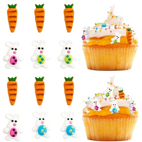 12 Stück Essbare Tortendeko Ostern, Ostern Tortenaufleger, Zuckerdekor Ostern Essbar, Kuchen Deko Ostern, Back Deko Ostern, Osterhasen Motive, für Festliche Oster Kreationen