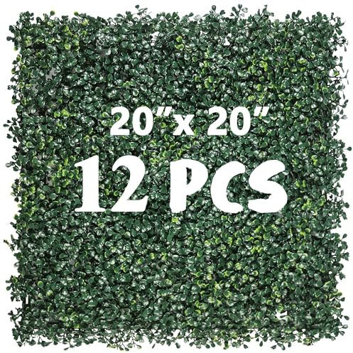 TURF XPRESS 12PCS 20x 20 Artificial Boxwood Wall Panels, UV-Anti Grass Wall Hedge Plant Panels for Indoor Outdoor Green Wall Decor Ivy Fence Covering Privacy
