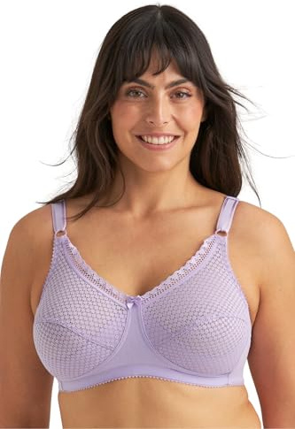 Miss Mary of Sweden Cotton Dots Non-Wired Bra for Women — Supportive Wire-Free Full Coverage Cotton Bra with Lace Trim, Up to J Cup, Plus Size Lavender