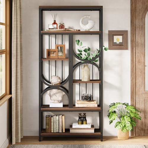 Tribesigns Bücherregal, Industrielles 5-stöckiges Etagere Bücherregal, 180cm hohe Bücherregale Display Regal Storage Organizer, Offenes Lagerregal für Wohnzimmer Home Office, Rustikales Braun