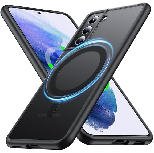 FNDMIL [NO.1 Magnetisch für Samsung Galaxy S21 Hülle mit MagSafe | [Translucent Matt][Anti-Fingerabdruck][Militär Stoßfest]Hardcase mit Weich Silikon Handyhülle für S21 Case Dünn, Schwarz