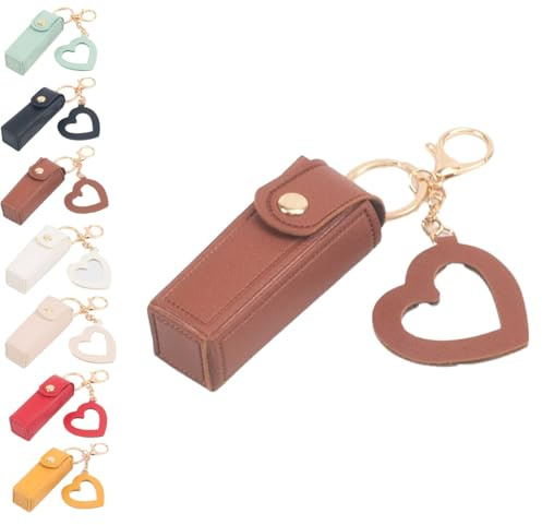 Lippenstift-Halter, Schlüsselanhänger mit Spiegel, 2025, PU-Leder, Chapstick-Etui, Lippenbalsam, Organizer, Lipgloss, Schlüsselanhänger, Halter, tragbare Hülle, Lippenstift-Tasche für Frauen, für Auto