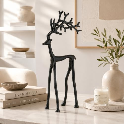 Marco Paul Interiors Stag Statue Deer Ornament Cast Iron Style Sculpture Rustic Decor