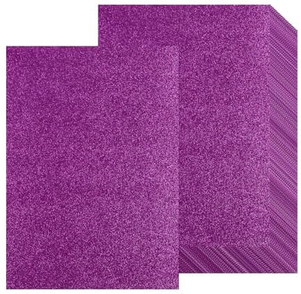Glitzerpapier zum Basteln, 20 Blatt Lila Bastelpapier A4 250g/m², Moosgummi Glitzer Buntpapier & Fotokarton, Buntes Glitter Papier für DIY Grußkarten Scrapbooking