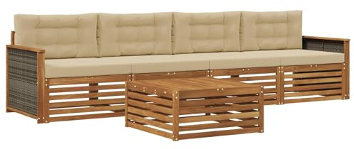 vidaXL Outdoor-Sofagarnitur mit Kissen 5 pcs Natur und Beige, Gartenmöbel, Moderne Sitzgruppe, L-förmiges Sofa für Terrasse, relaxen im Lounge-Stil