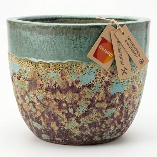 Teramico Premium Pot de fleurs en céramique émaillée de qualité supérieure - 100 % résistant au gel et fait à la main - Avec trou pour l'extérieur et l'intérieur - Cache-pot unique de haute qualité