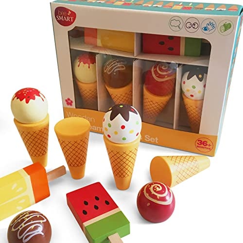 Juego de Helados de Madera - Cucuruchos y Polos de Helado Juguetes de simulación de Comida | Helados magnéticos Intercambiables | Comida imaginativa | Regalos de cumpleaños