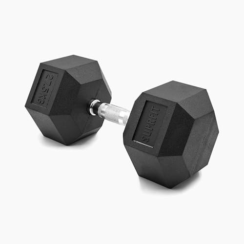 SUPRFIT - Hexagon Kurzhantel einzeln mit gummiertem Eisenkern - Fitness Gewichte Hanteln 1x27,5 kg mit rutschfestem Chromgriff - Premium Kurzhantel für Calisthenics, Krafttraining & Crossfit Übungen
