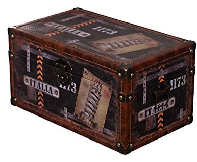 Birendy Truhe Kiste KD 1513 Maritim, Städtereise, Holztruhe mit Leder bezogen im Vintage Look, Schatzkiste,Kiste, Piratenkiste, Kleinmöbel, Hochwertig, Kolonialtruhe, Kolonialstil, Holzbox,