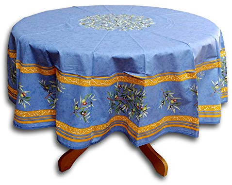 French Provencal Tischdecke Acryl beschichtet 100% Baumwolle 180,3 cm rund..., acryl baumwolle, Blue Olives, 71 Round
