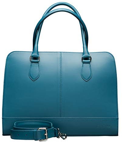 Su.B Laptoptasche 13 Zoll und 14 Zoll für Damen, Umhängetasche aus Spaltleder mit Schulterriemen und Kofferband, Hergestellt in Italien - Türkis