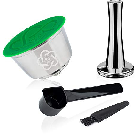 i Cafilas Tamper à café pour Dolce Gusto inox + Capsules de Café Réutilisables Compatibles avec Nescfe machine à café + Cuillère + Brosse (Capsule+Coffee Tamper)
