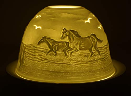 CBK-MS Dome Light Teelicht Pferde am Strand Windlicht Porzellan Teelichthalter ca. Ø 12 cm Höhe 8,5 cm Pony Pferd Fohlen Reiter Meer