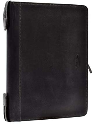 Menzo Schreibmappe aus echten Leder, Konferenzmappe, A4 Dokumentenmappe (schwarz)