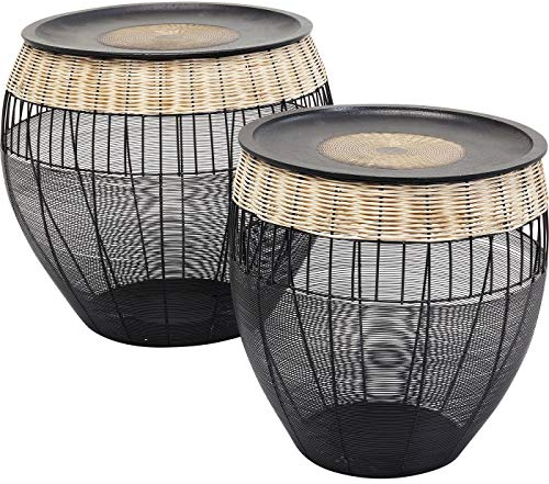 Kare Design Beistelltisch African Drums 2er Set, Rund, Modernes Tischset, Kaffeetisch, Nachttisch, Schwarz/Braun, Wohnzimmer, Sofatisch,Schlafzimmer 48x46x46 cm (H/B/T)