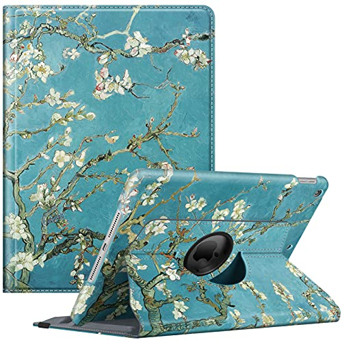 Fintie - Funda giratoria para iPad de 9ª generación (2021)/8.ª generación (2020)/7.ª generación (2019) (10.2 Pulgadas, Soporte Giratorio de 360 Grados, función de suspensión automática, Flor Blanca