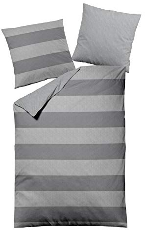 jilda-tex Bettwäsche 100% Baumwolle Wendebettwäsche Uni-bettwäsche Verschiedene Größen und Farben (Melange Classy Stripes Grey, 135 x 200 cm)