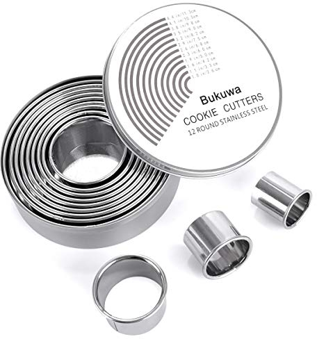 Juego de 12 cortadores de galletas redondos, círculo graduado para repostería, moldes de anillo cortador de donas de acero inoxidable 18/8