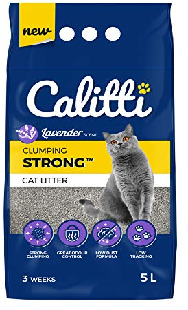 Calitti Katzenstreu Klumpstreu ohne Duft | 100% natürlichem Bentonit mit frischem Lavendelduft | 3 Wochen - 5L