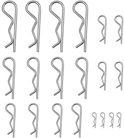 20 Pcs Hardware Pins Cotter Pins Spring Fastener Assortment Kit, Retaining Pins R Clips Heavy Duty Zinc Plated Cotter Pin Hairpin Assortment Kit for Use On Hitch Pin Lock Systems Multiple Sizes M1-M3