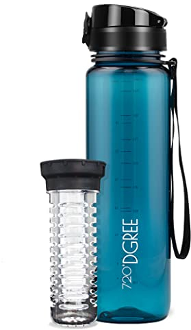 720°DGREE Trinkflasche 1l “uberBottle“ crystalClear +Früchtebehälter - BPA-Frei, Auslaufsicher - Wasserflasche für Sport, Fitness, Uni, Outdoor - Tritan Sportflasche Leicht, Stoßfest, Wiederverwendbar