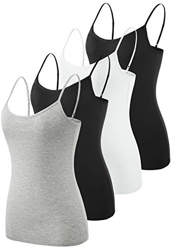 vislivin Femme Débardeur Bretelles Spaghetti Ajustable Camisole de Base Camis Débardeur Noir/Blanc/Noir/Gris L