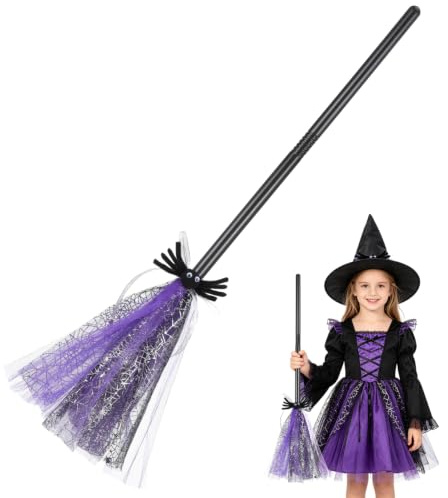 Milisten 1Pc Halloween Witch Broom Prop Creative Halloween Broom Toy Witch Flying Broomstick Cosplay Supplies for Halloween Party Kids Boys Girls Costume Decor (Purple)