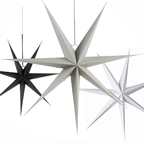SUNBEAUTY Papier Sterne Schwarz & Grau & Weiß 60cm Groß Laterne Weihnachtsstern Papiersterne Weihnachtsdeko