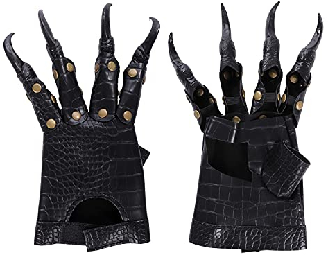 Petalum Handschuh, Kralle, Halloween, aus Leder, Glove Pfote, gruselig, Zubehör, Party, Horror, für Cosplay, Party, Karneval, Maskerade, Abend, Schwarz , One size